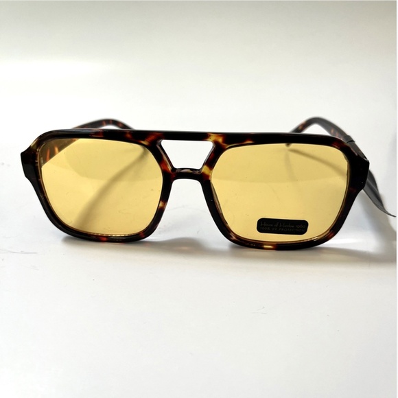 NWT HOUSE OF HARLOW Double Bridge Aviator Sunglasses Tortoise Shell Yellow Lens